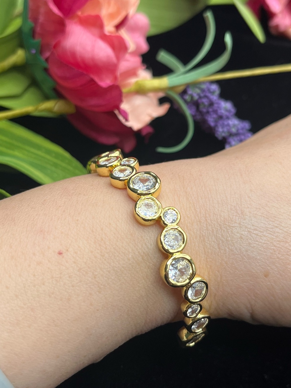 Alexis Bittar Gold Bezel Crystal Floating Statement Bracelet